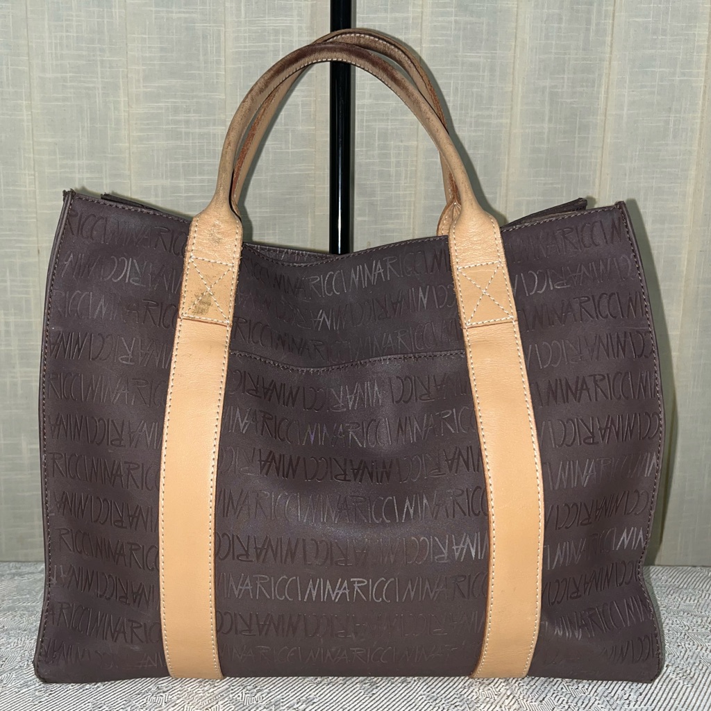 Vintage Nina Ricci Signature Brown And Beige Handbag Shopper Tote